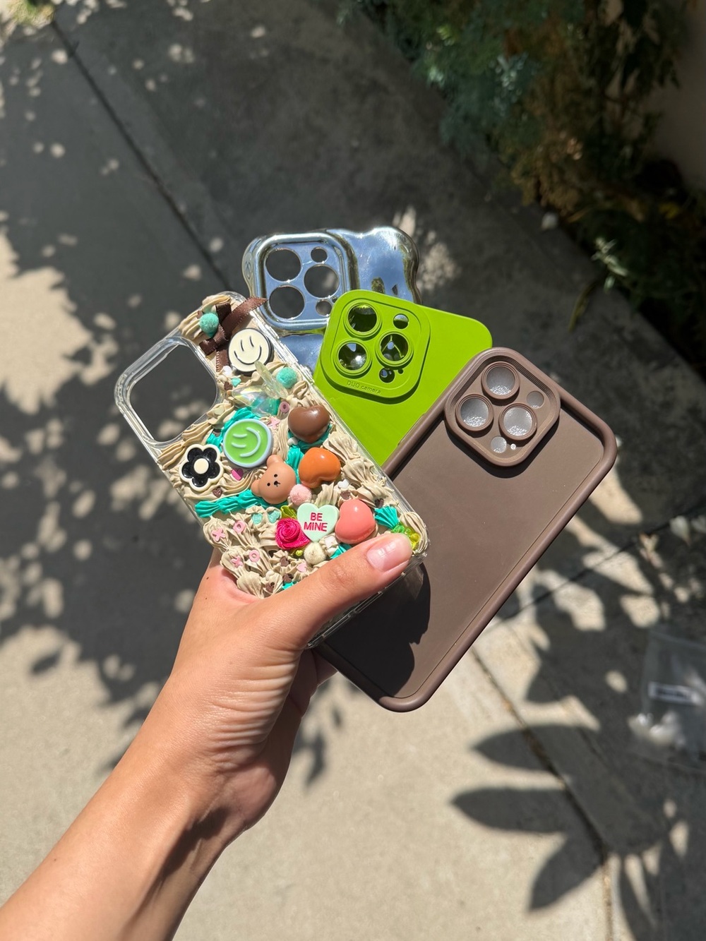 Protective Phone Case Bundle - Brown, Lime Green, Clear Decorative, and Silver